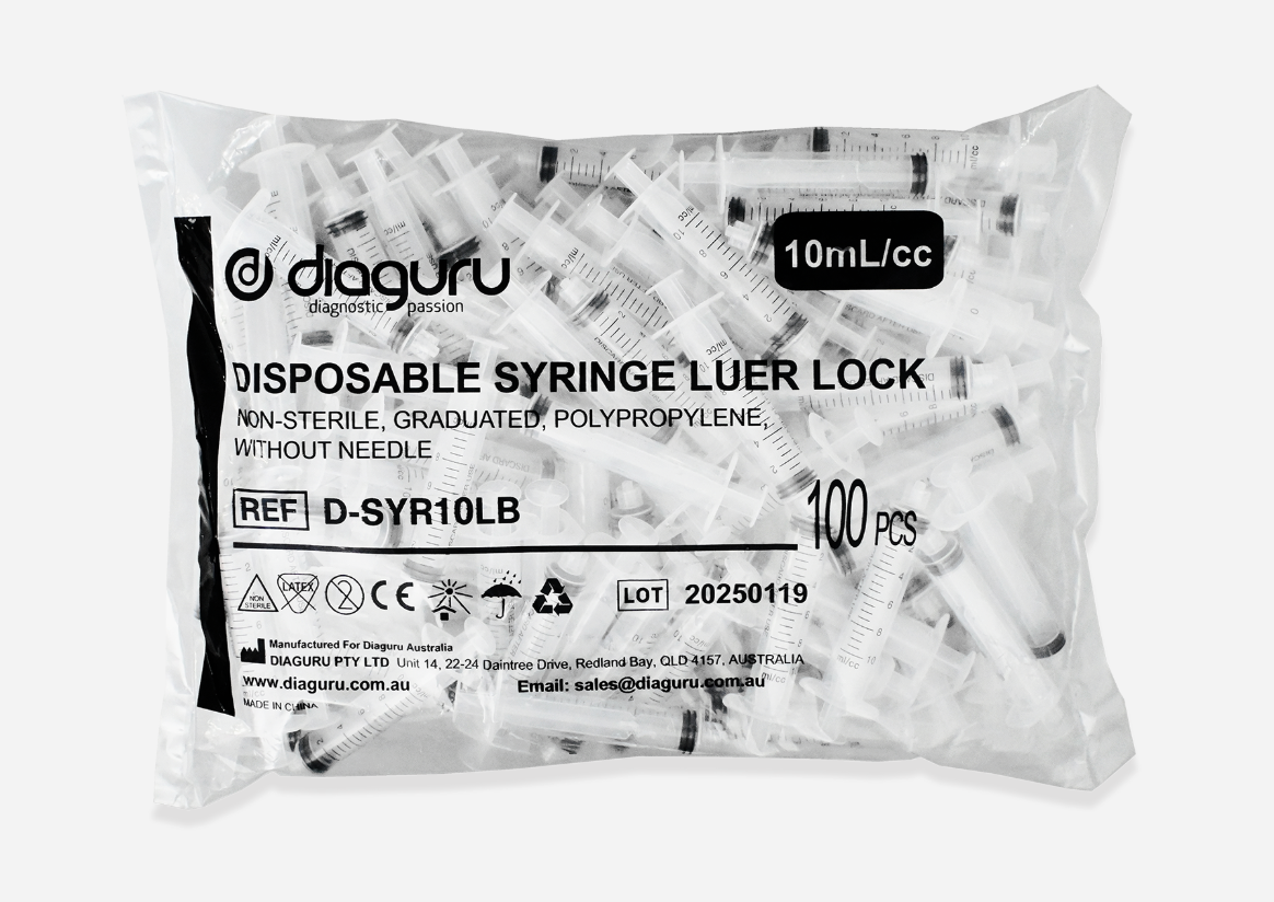 Diaguru Syringe 10ml Luer Lock in Bulk Pack 500's