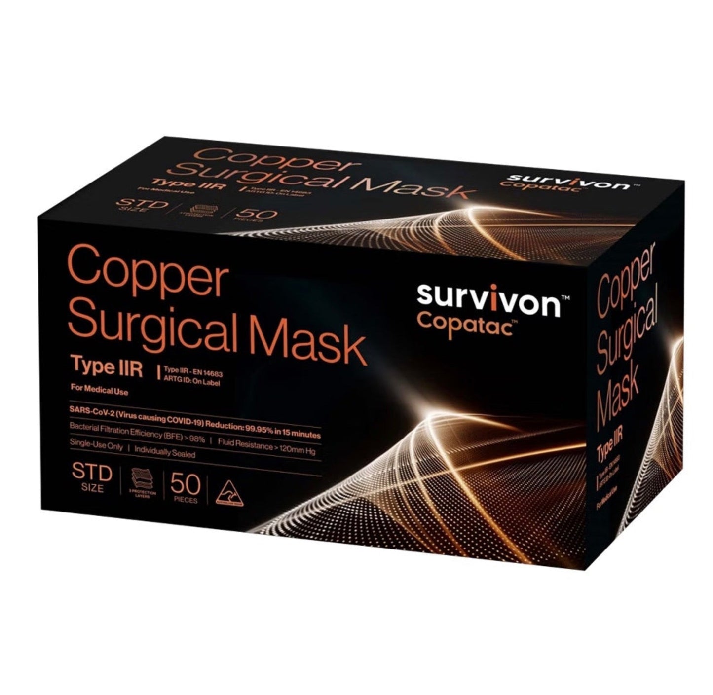 Survivon Copatac Level IIR Surgical Face Mask Copper | Box/50