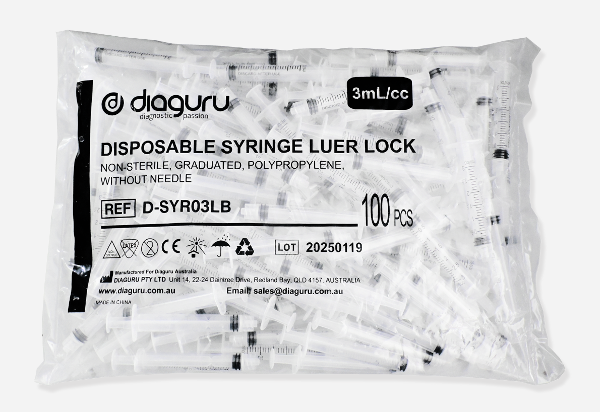 Disposable 3ml Syringe Luer Lock Non Sterile Bulk Pack 100's