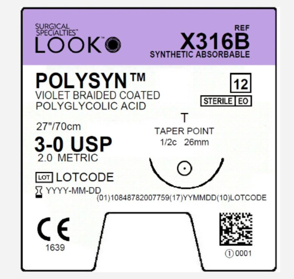 Corza Medical Look™ PolySyn™ Violet Braided 3-0 27in/70cm Taper Point 26mm 1/2 Circle Box/12