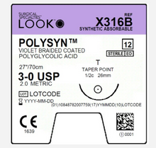 Corza Medical Look™ PolySyn™ Violet Braided 3-0 27in/70cm Taper Point 26mm 1/2 Circle Box/12