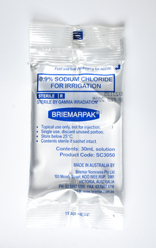 Saline Sodium Chloride 0.9% 30 mL; 75 Satchets/ Box
