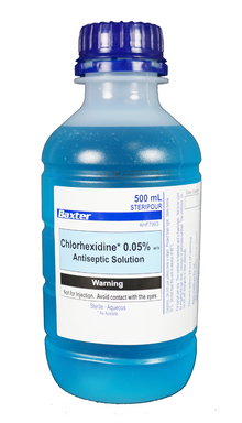 Chlorhexidine 0.05% Antiseptic Solution 500 mL blue Steripour bottle; Each