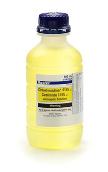 Chlorhexidine 0.015% and Cetrimide 0.15% 500 mL Steripour bottle; Each